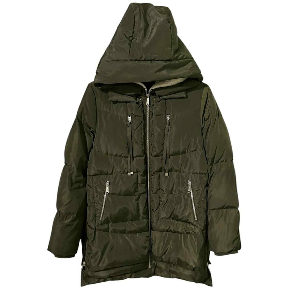 Sam Edelman XS Puffer Jacket Olive Sherpa Lined Hood Down Blend Winter Coa